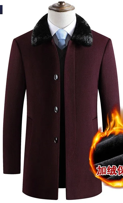 New design men's plus size coats with fur collar good quality wool fur coat men