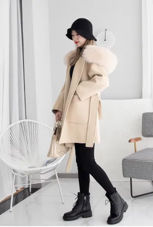 New fashion luxury winter cashmere coat  long classic woman wool coat with hood ladies winter jackets coats