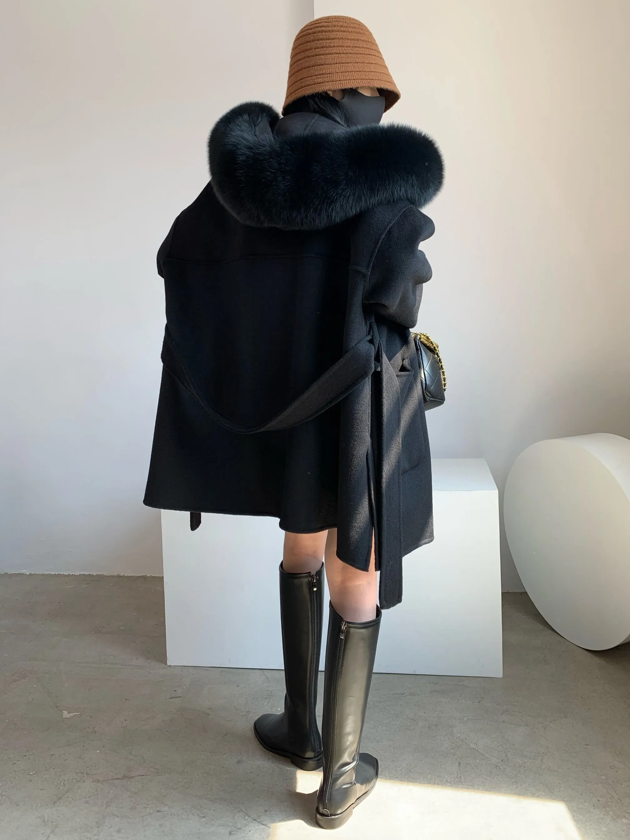 New fashion luxury winter cashmere coat  long classic woman wool coat with hood ladies winter jackets coats