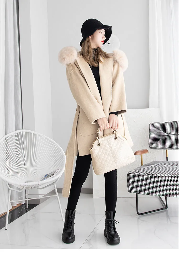 New fashion luxury winter cashmere coat  long classic woman wool coat with hood ladies winter jackets coats