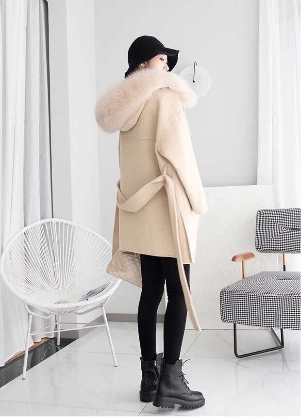 New fashion luxury winter cashmere coat  long classic woman wool coat with hood ladies winter jackets coats