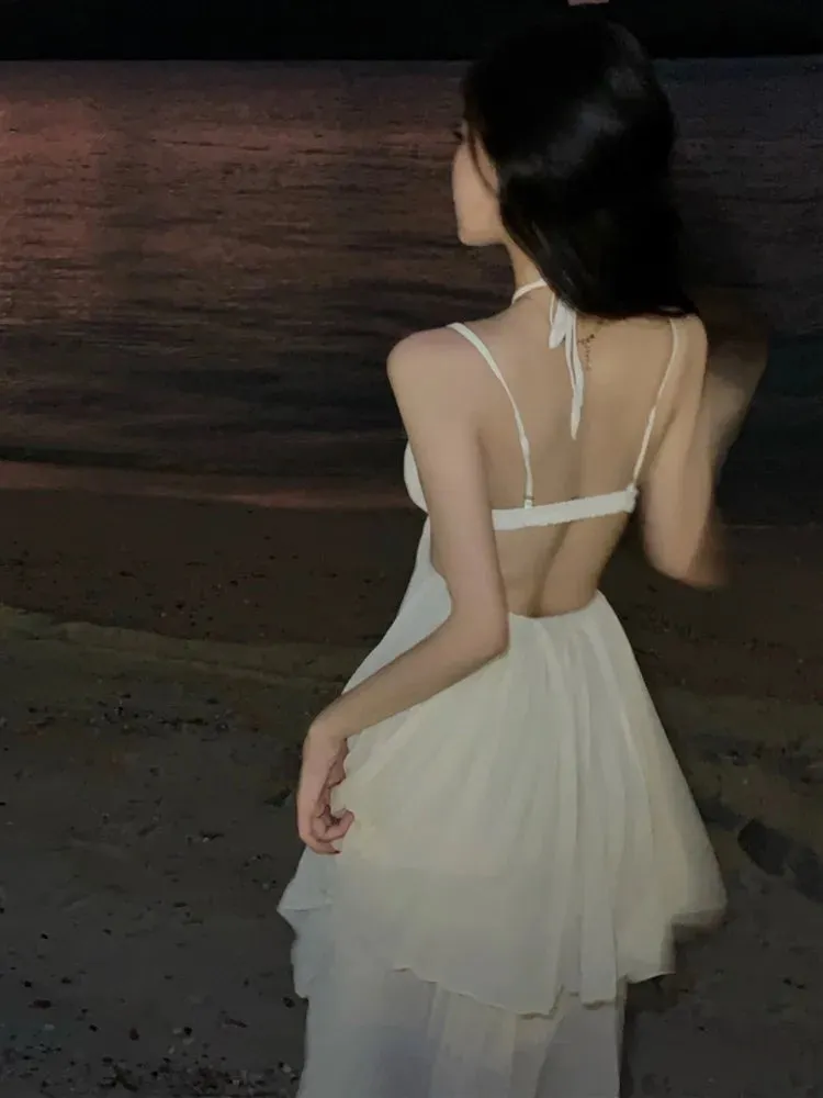 New Fashion  Sexy Pleated  Bohemian Long Dress Vacation Beach Spaghetti Strap A-Line Sundress