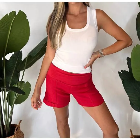NEW FRESH LAUNDRY foldover linen short in tomato