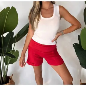 NEW FRESH LAUNDRY foldover linen short in tomato
