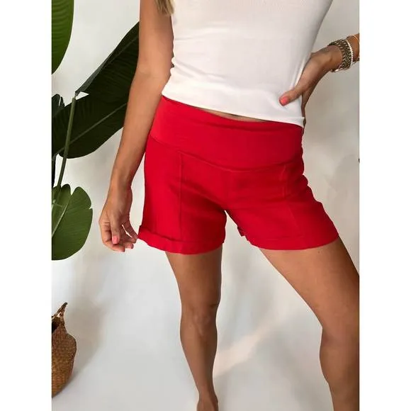 NEW FRESH LAUNDRY foldover linen short in tomato