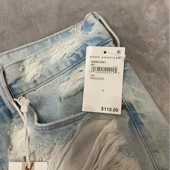 New! Good American Good Light Washed Blue 90s Shred Jean Shorts NWT 10929
