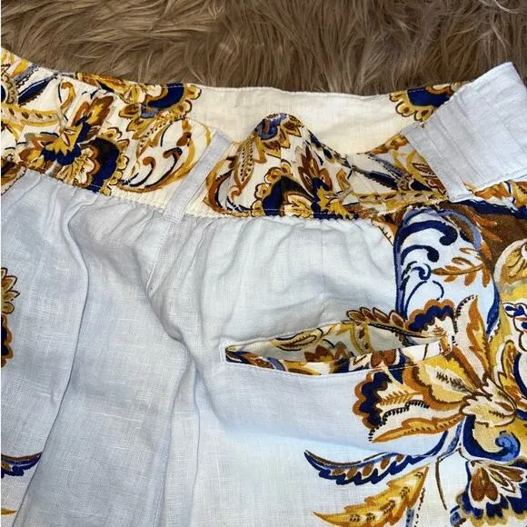 New Joie Linen High Waist Brocade Paisley Shorts size L
