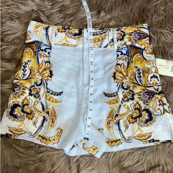 New Joie Linen High Waist Brocade Paisley Shorts size L