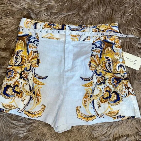 New Joie Linen High Waist Brocade Paisley Shorts size L
