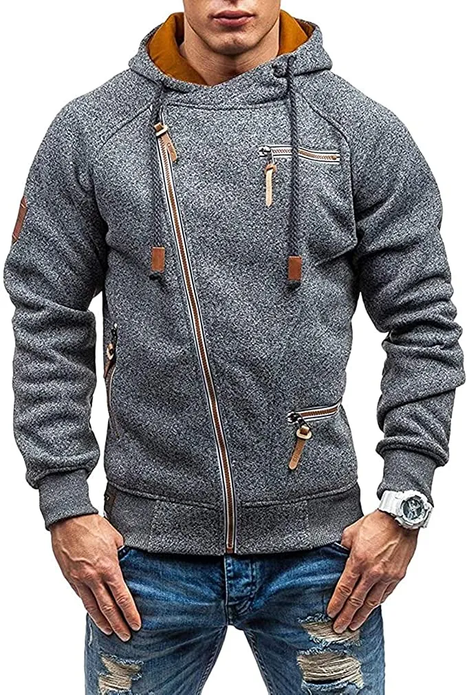 New Rela Bota Men's Fashion Full-Zip Hoodie Jacket Slim Fit Athletic Pullover, colour is dark grey as shown beneath description, Sz S!