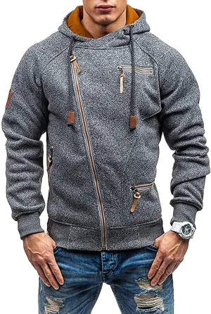 New Rela Bota Men's Fashion Full-Zip Hoodie Jacket Slim Fit Athletic Pullover, colour is dark grey as shown beneath description, Sz S!
