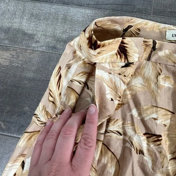 NWOT L'Agence Vittoria Palm Leaf Print Pleated Linen Blend Shorts