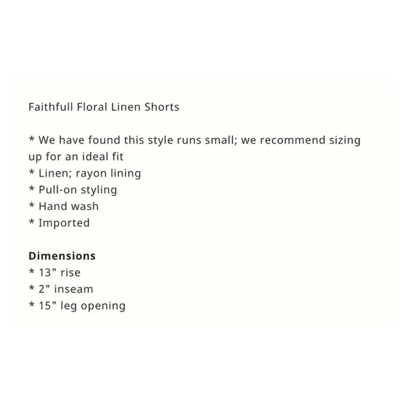 NWT Anthropologie Faithful The Brand Floral Linen Shorts In Black &amp; White Size 4