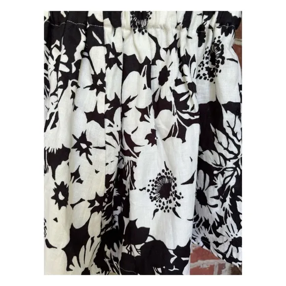 NWT Anthropologie Faithful The Brand Floral Linen Shorts In Black &amp; White Size 4