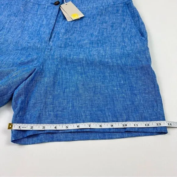 NWT Boden Cornwall 100% Linen High Rise Shorts Moroccan Blue Tonic Size 12