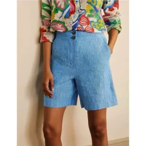 NWT Boden Cornwall 100% Linen High Rise Shorts Moroccan Blue Tonic Size 12