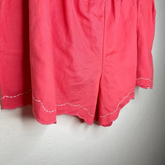 NWT by Anthropologie Linen Double Waistband Coral Contrast Stitch Shorts XL