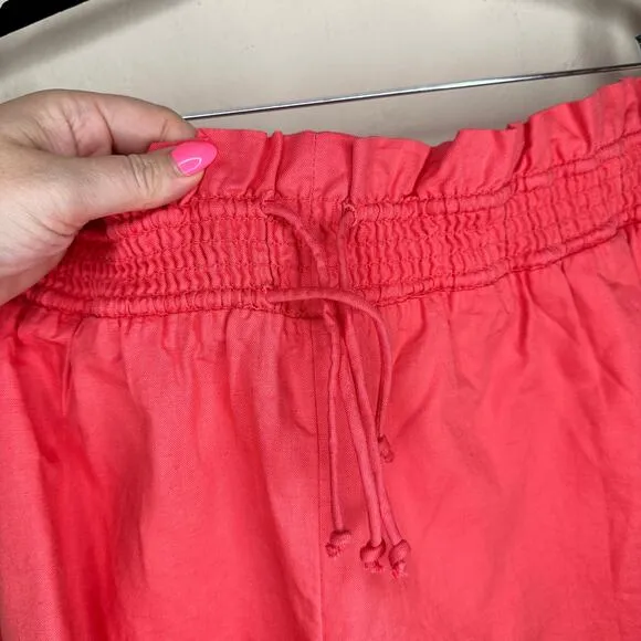 NWT by Anthropologie Linen Double Waistband Coral Contrast Stitch Shorts XL