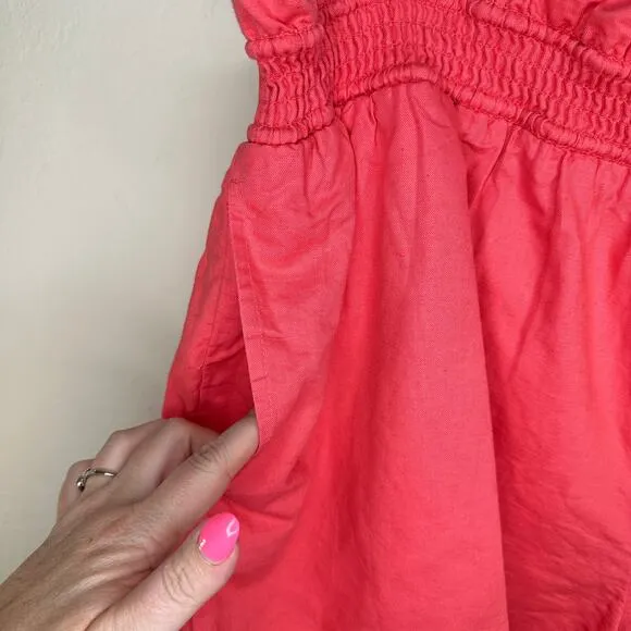 NWT by Anthropologie Linen Double Waistband Coral Contrast Stitch Shorts XL