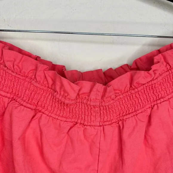 NWT by Anthropologie Linen Double Waistband Coral Contrast Stitch Shorts XL