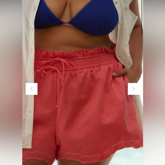 NWT By Anthropologie Linen Double Waistband Shorts With Pockets Coral Size 1X