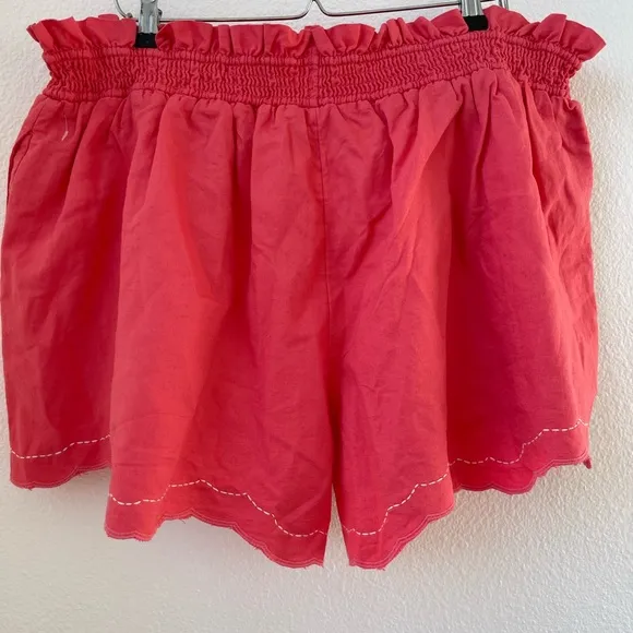NWT By Anthropologie Linen Double Waistband Shorts With Pockets Coral Size 1X