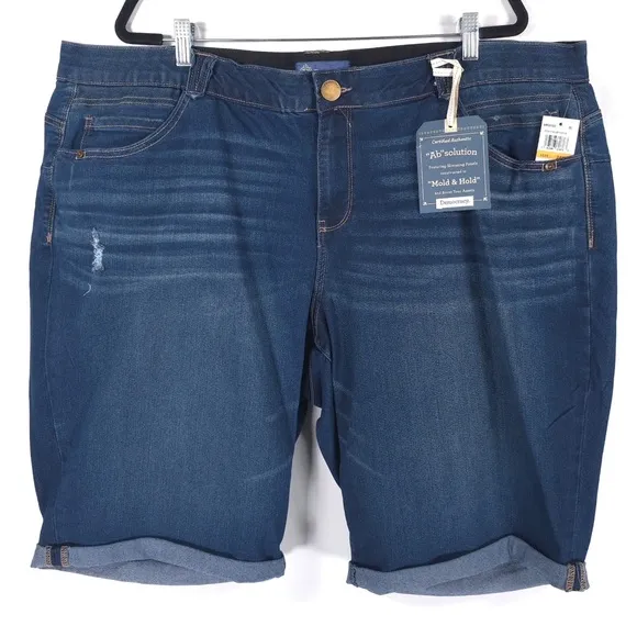 NWT DEMOCRACY Ab Solution CORE ESSENTIAL Denim Jean Shorts Mold &amp; Hold Size 24W