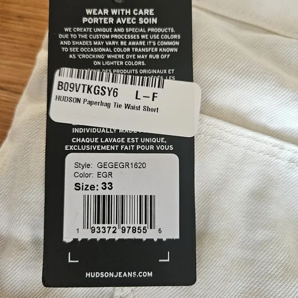 NWT Hudson Paper Bag Waist Twill Shorts, Egret, Size 33
