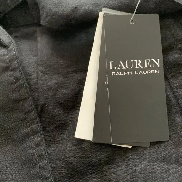 NWT LAUREN Ralph Lauren Belted Linen Shorts in Black. Size 6