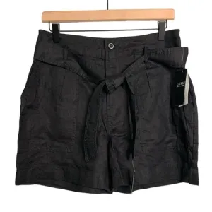 NWT LAUREN Ralph Lauren Belted Linen Shorts in Black. Size 6