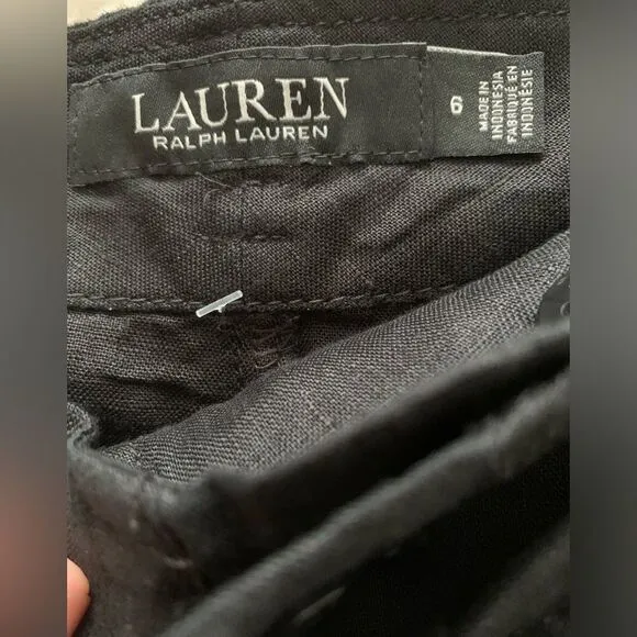 NWT LAUREN Ralph Lauren Belted Linen Shorts in Black. Size 6