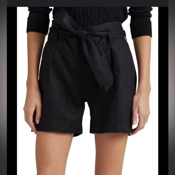NWT LAUREN Ralph Lauren Belted Linen Shorts in Black. Size 6