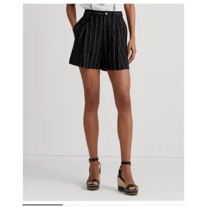 NWT Lauren Ralph Lauren Pinstriped Pleated Linen Shorts Black/White 10 MSRP $125
