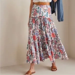NWT Soft Surroundings Wild Bloom Botanical Sunset Floral Maxi Skirt Size XL