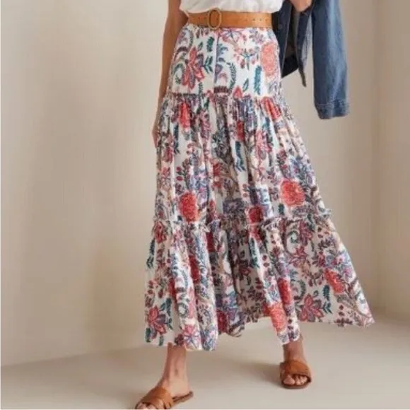 NWT Soft Surroundings Wild Bloom Botanical Sunset Floral Maxi Skirt Size XL