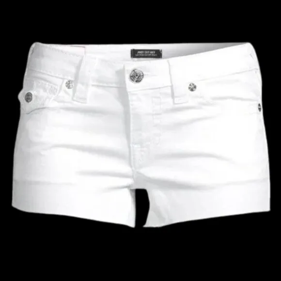 NWT Womens Size 27 True Religion White Joey Low Rise Cut-Off Denim Shorts NEW