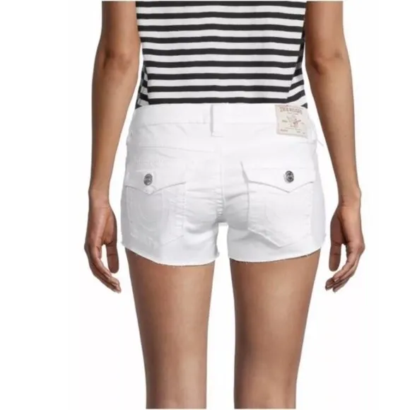 NWT Womens Size 27 True Religion White Joey Low Rise Cut-Off Denim Shorts NEW