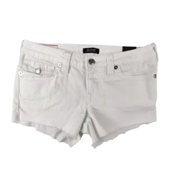 NWT Womens Size 27 True Religion White Joey Low Rise Cut-Off Denim Shorts NEW