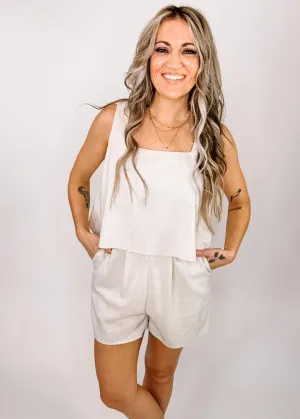 Oatmeal Linen Ruffle Romper