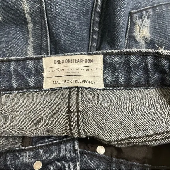 ONE Teaspoon High Waist Jean Cut Off Shorts in Blue Raw Hem Destroyed - Size 24
