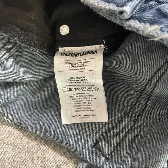 ONE Teaspoon High Waist Jean Cut Off Shorts in Blue Raw Hem Destroyed - Size 24