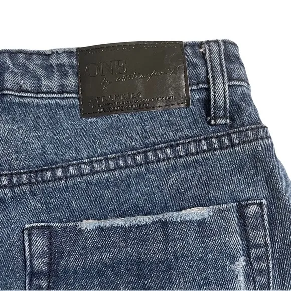 ONE Teaspoon High Waist Jean Cut Off Shorts in Blue Raw Hem Destroyed - Size 24