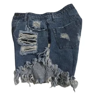 ONE Teaspoon High Waist Jean Cut Off Shorts in Blue Raw Hem Destroyed - Size 24