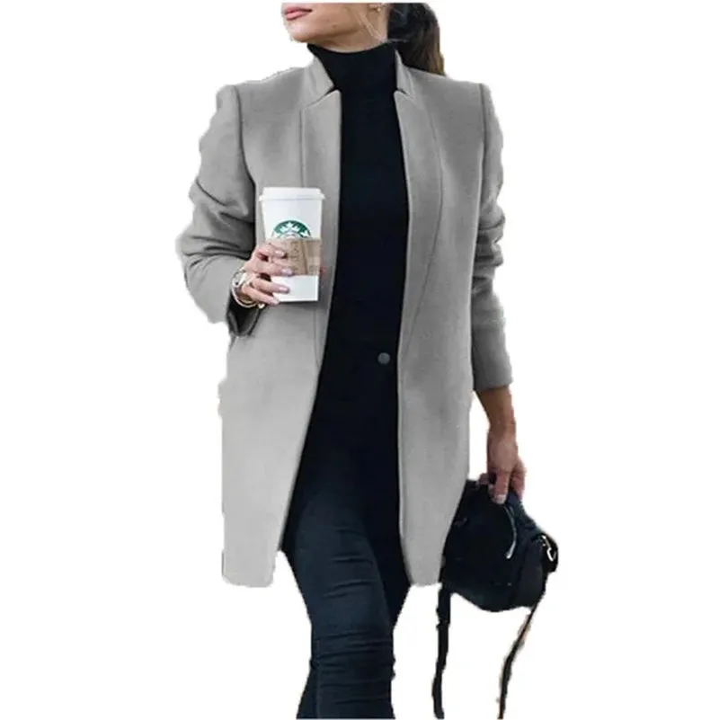 Open Long Sleeve Woolen Coat for Winter Elegance