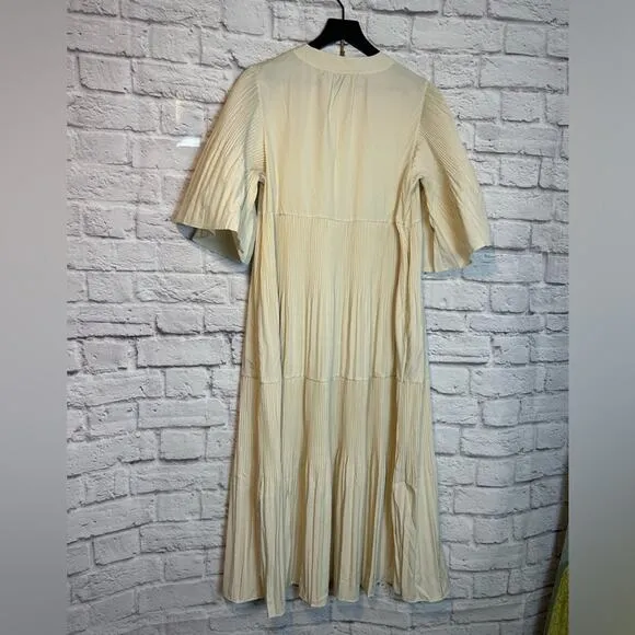 Outfree Beige modest pleated details maxi midi dress Size Medium New