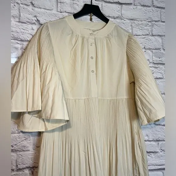 Outfree Beige modest pleated details maxi midi dress Size Medium New
