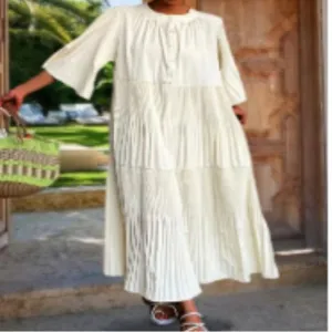 Outfree Beige modest pleated details maxi midi dress Size Medium New