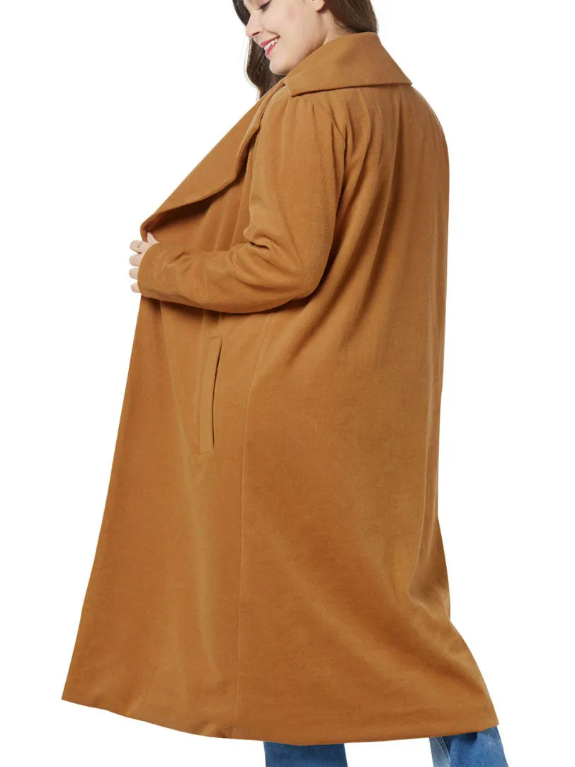Oversized Women's Clothing Fat Mm Winter Woolen Coat Coat Lapel Long Woolen Coat