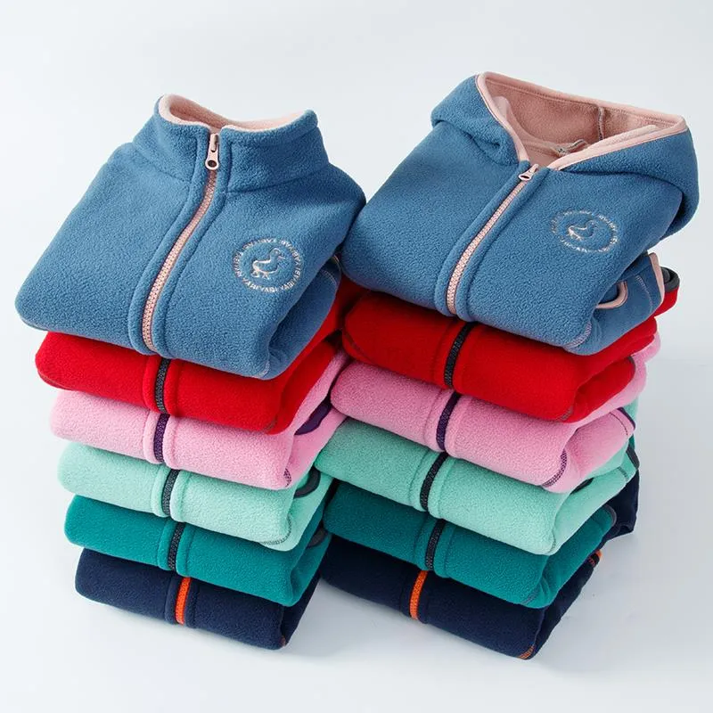 Padded Windproof Double Fleece Kids Jackets with Hood and Zipper for Boys and Girls