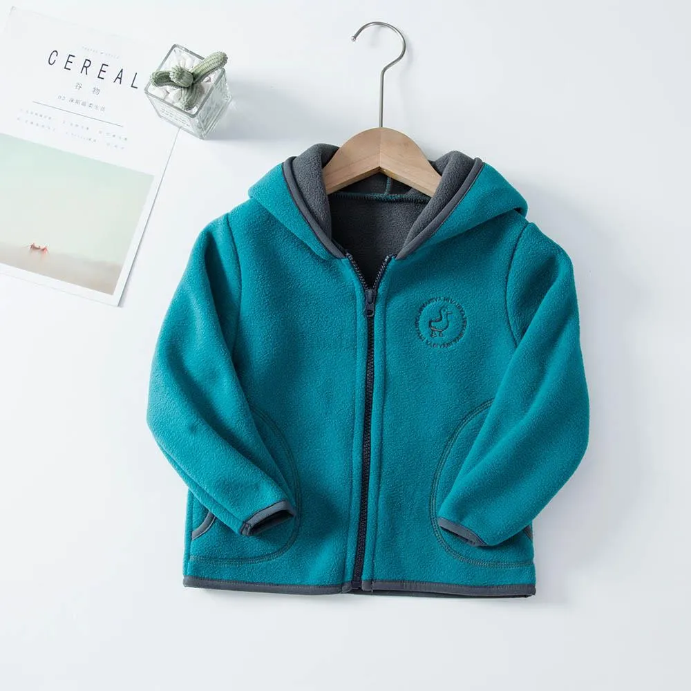 Padded Windproof Double Fleece Kids Jackets with Hood and Zipper for Boys and Girls
